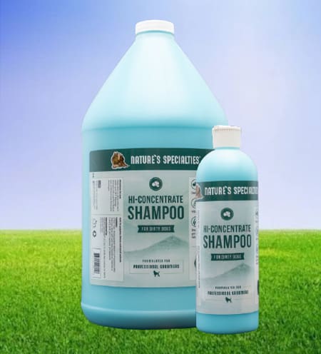 A bottle of shampoo and a container on the grass.