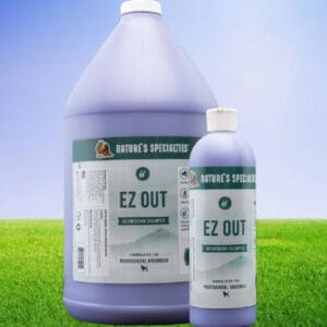 A bottle of ez out is next to an empty container.