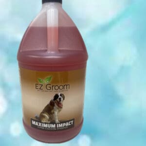 A bottle of shampoo for dogs on a blue background