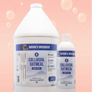 A bottle of colloidal oatmeal next to a container.