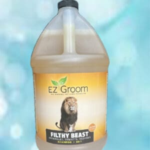 A gallon of ez groom filthy beast shampoo