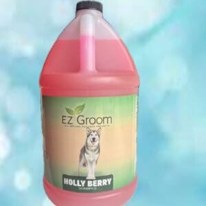 A gallon of e z groom 's silly berry shampoo.