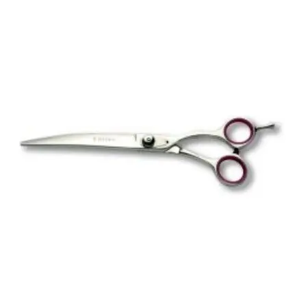 A pair of scissors with red handles and a black handle.