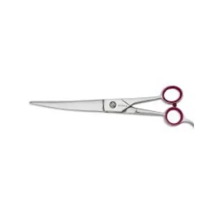 A pair of scissors with red handles and a white handle.